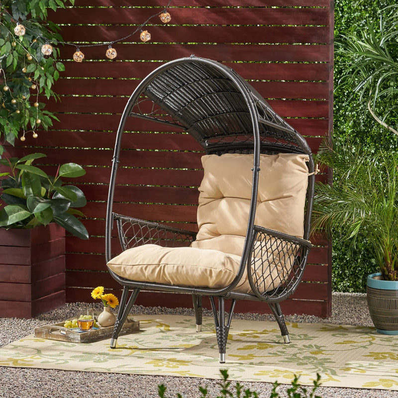 37" Brown Metal Outdoor Egg Chair with Brown Cushion Homeroots Outdoor