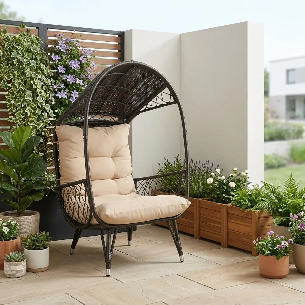 37" Brown Metal Outdoor Egg Chair with Brown Cushion Homeroots Outdoor