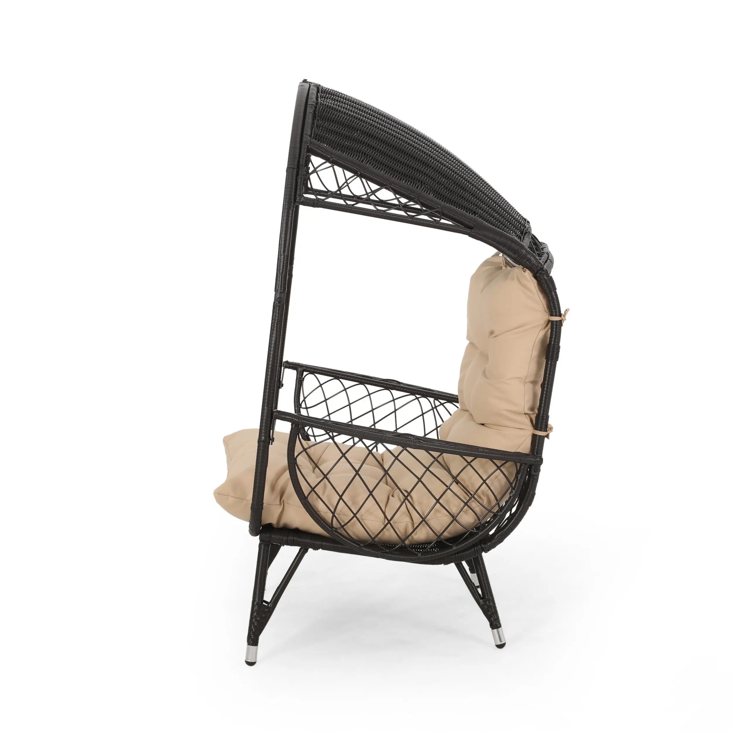 37" Brown Metal Outdoor Egg Chair with Brown Cushion Homeroots Outdoor