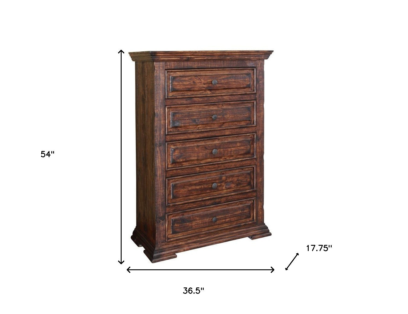 37" Chocolate Solid Wood Five Drawer Chest - GreatEagleInc