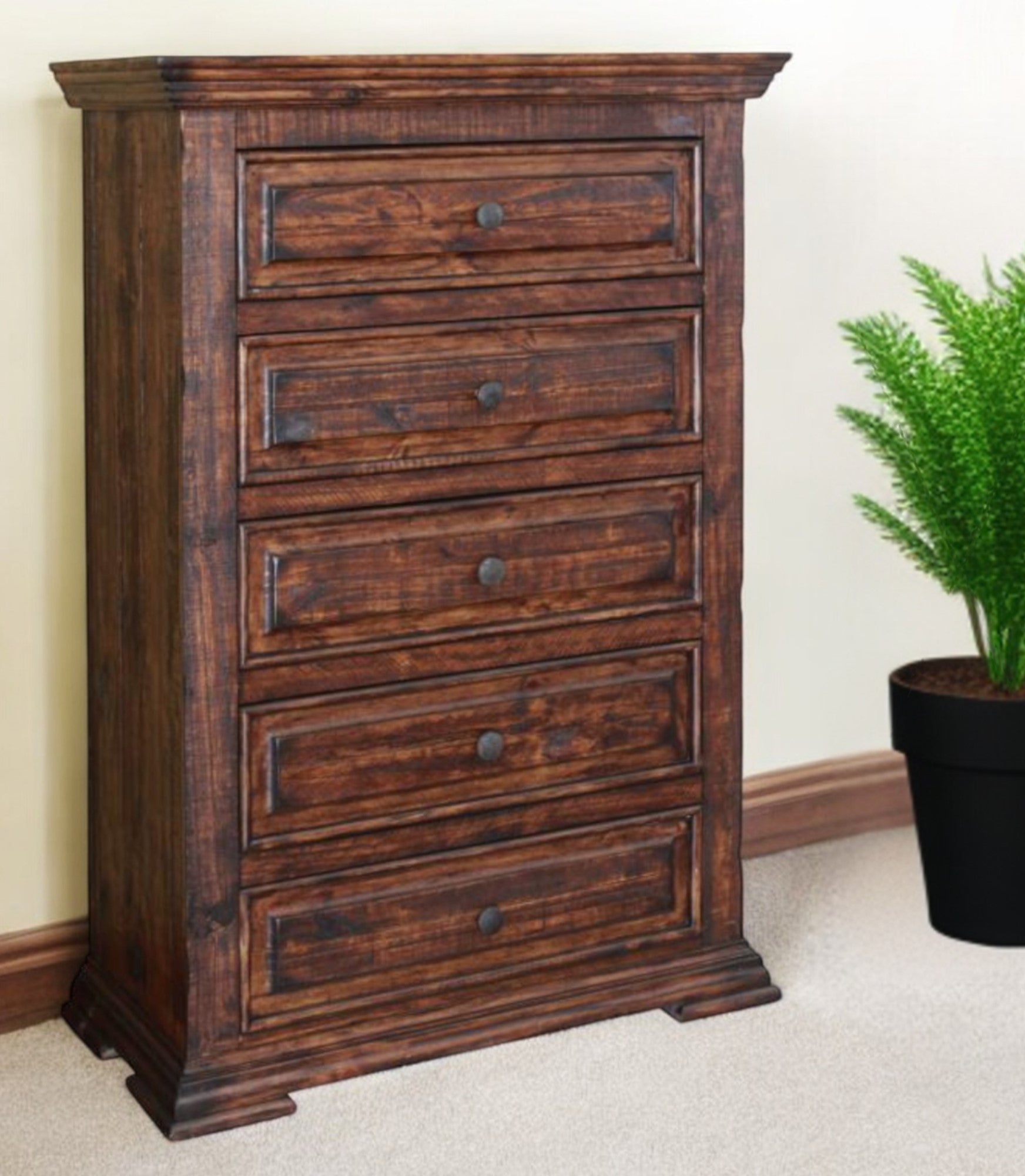 37" Chocolate Solid Wood Five Drawer Chest - GreatEagleInc