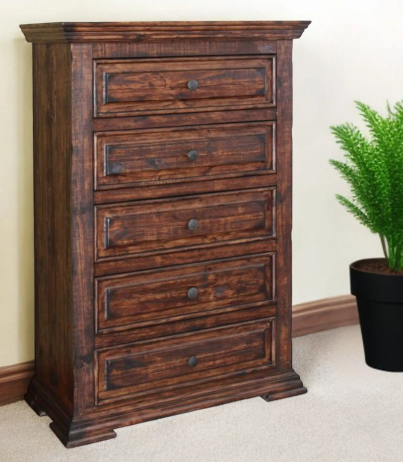 37" Chocolate Solid Wood Five Drawer Chest - GreatEagleInc