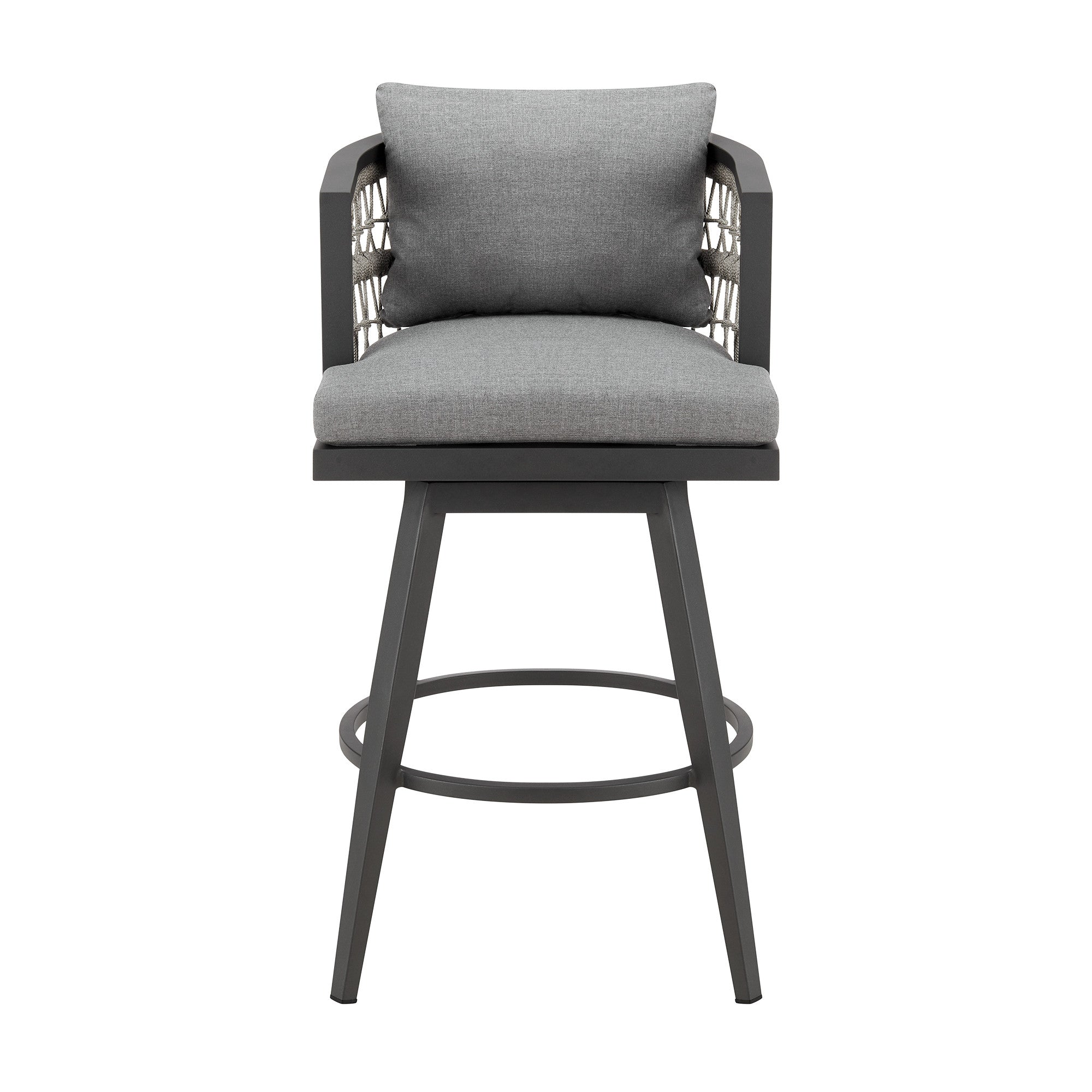 37" Gray Metal Swivel Outdoor Counter Height Bar chair with Footrest - GreatEagleInc