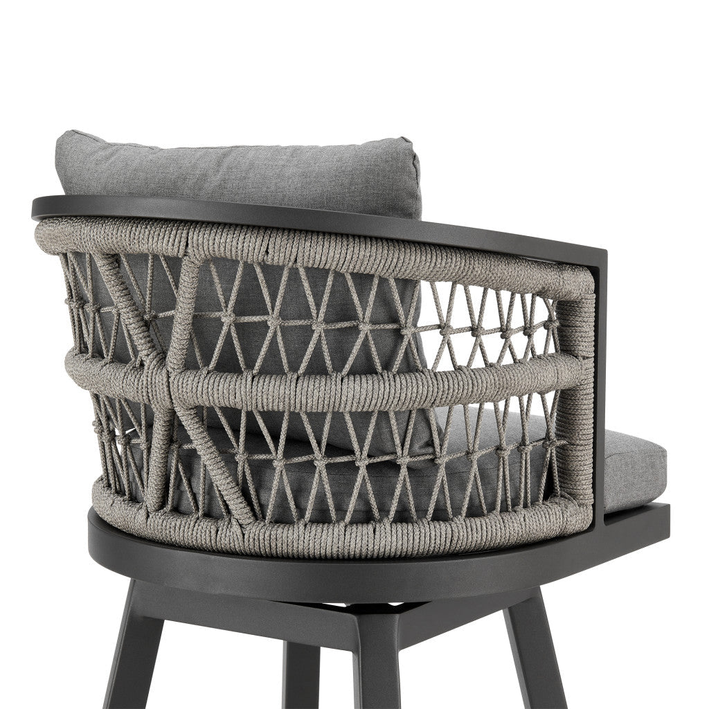 37" Gray Metal Swivel Outdoor Counter Height Bar chair with Footrest - GreatEagleInc