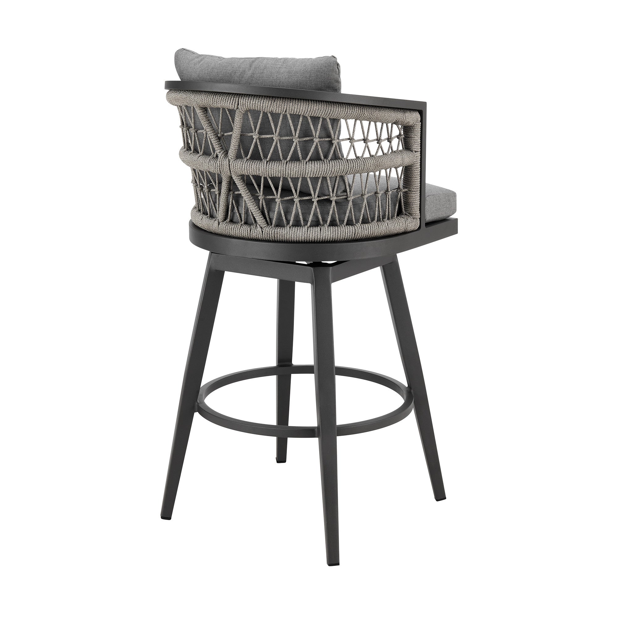 37" Gray Metal Swivel Outdoor Counter Height Bar chair with Footrest - GreatEagleInc