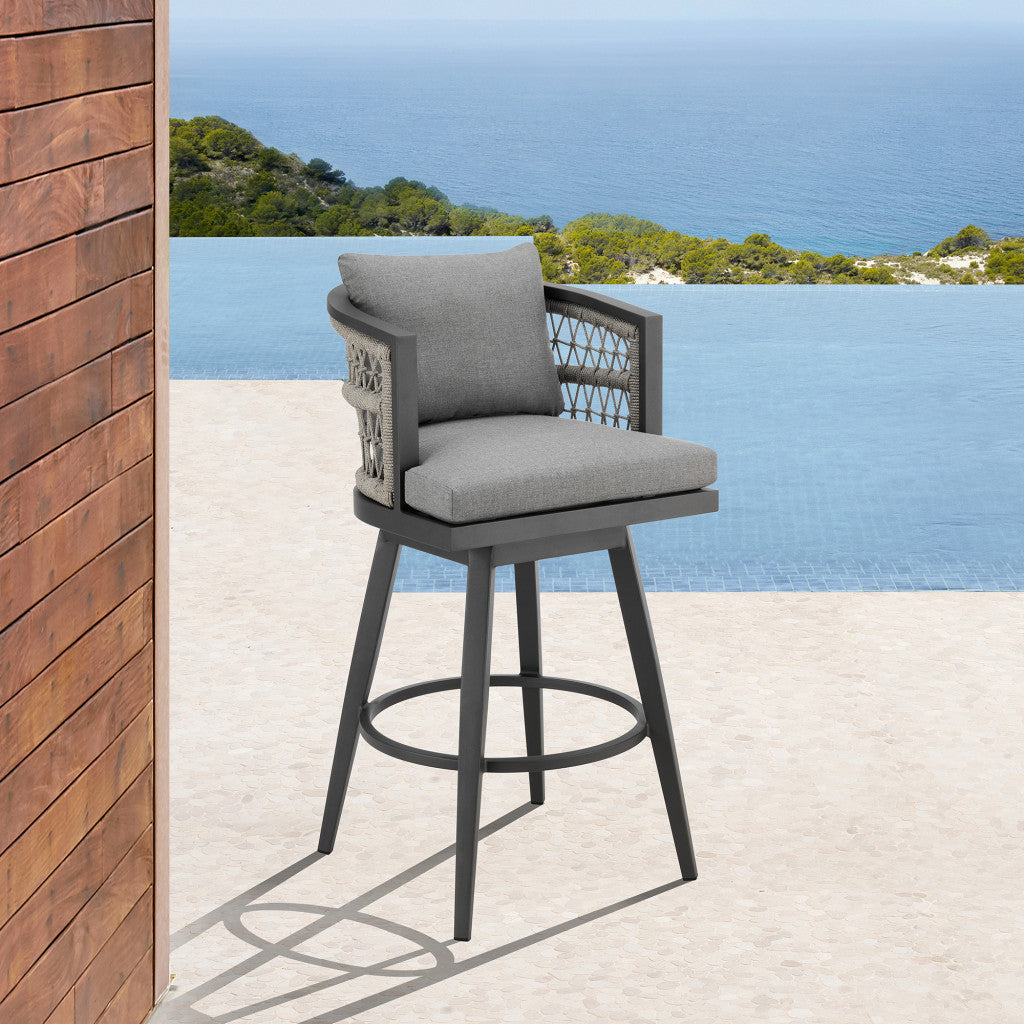 37" Gray Metal Swivel Outdoor Counter Height Bar chair with Footrest - GreatEagleInc