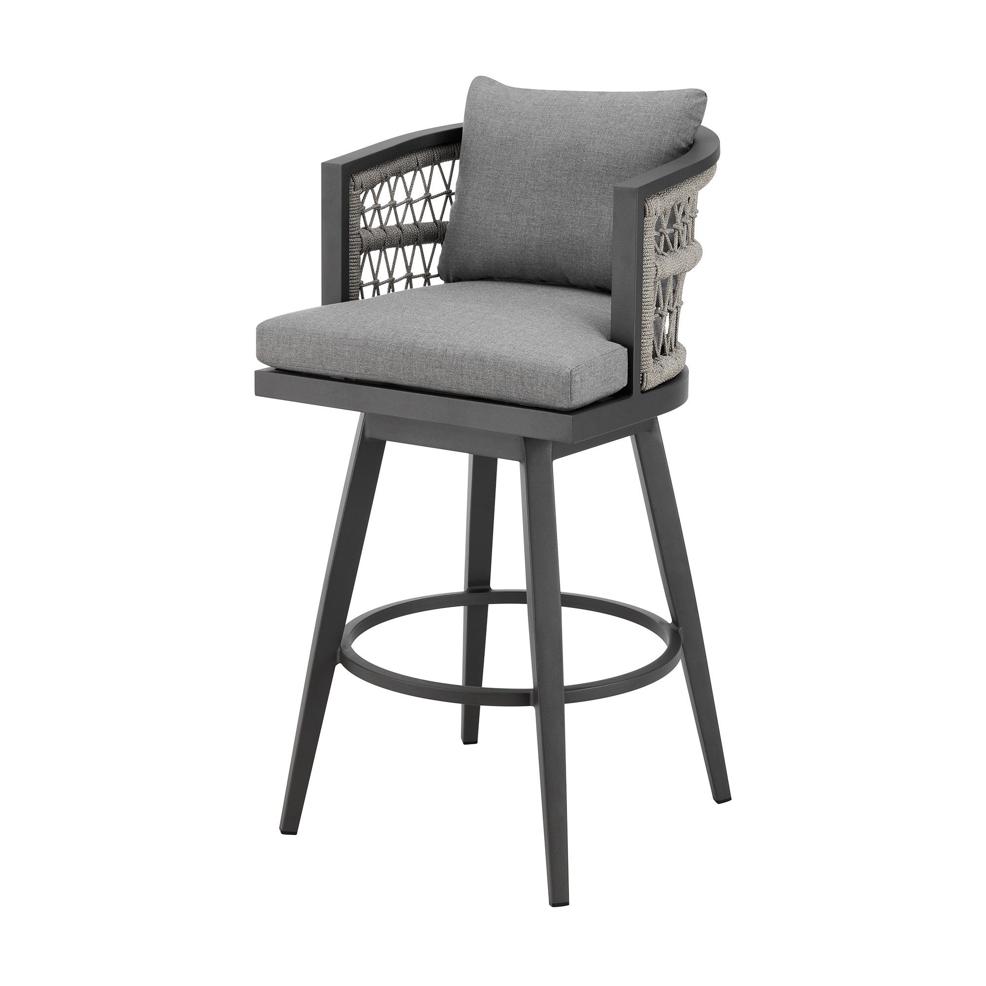 37" Gray Metal Swivel Outdoor Counter Height Bar chair with Footrest - GreatEagleInc