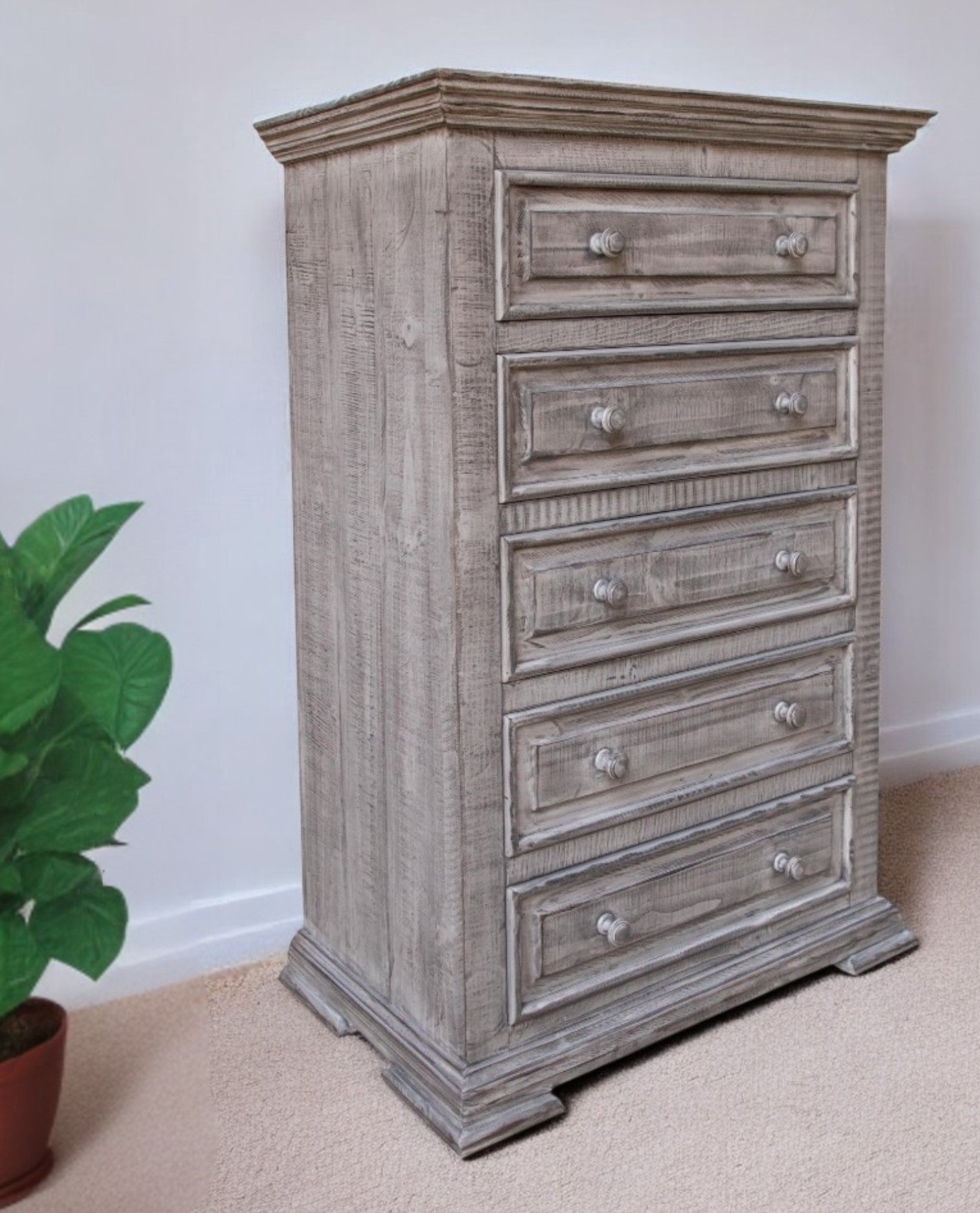 37" Gray Solid Wood Five Drawer Chest - GreatEagleInc