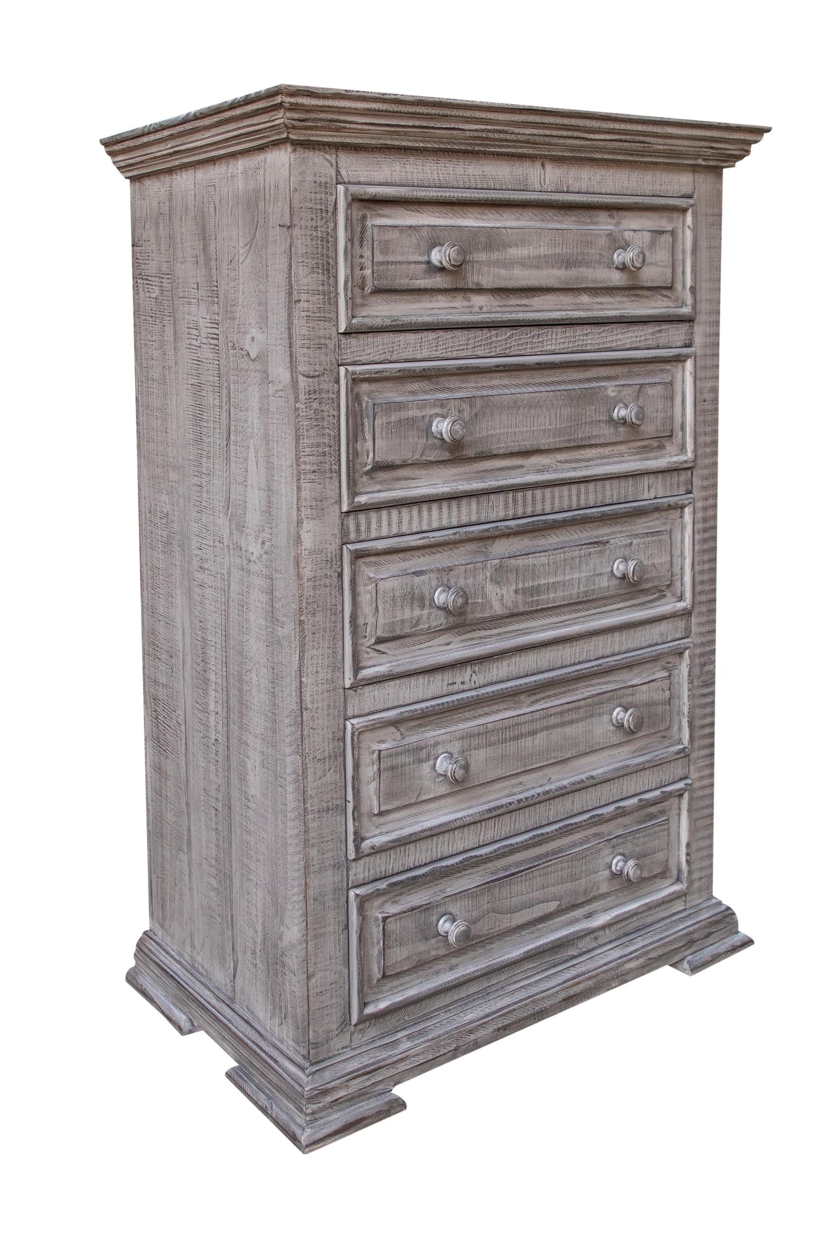 37" Gray Solid Wood Five Drawer Chest - GreatEagleInc