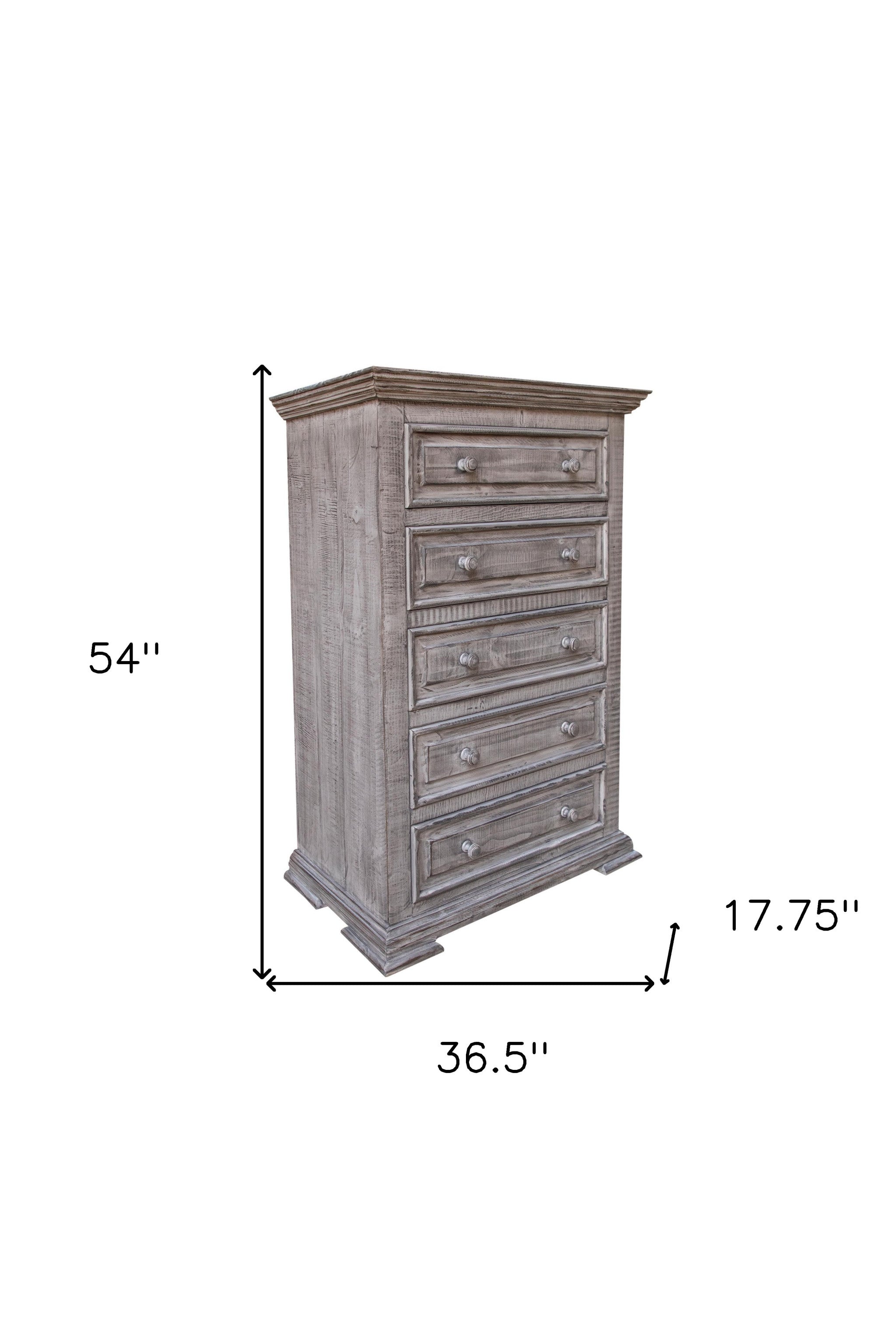 37" Gray Solid Wood Five Drawer Chest - GreatEagleInc