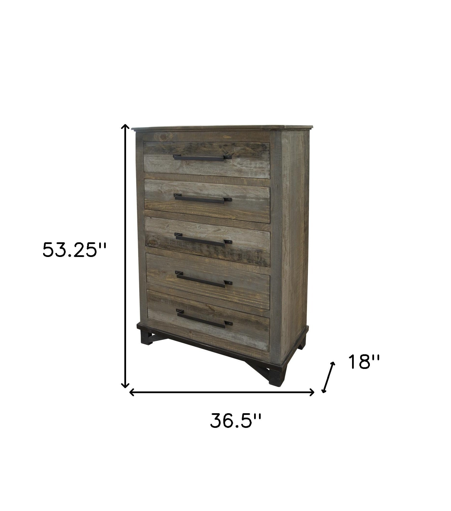 37" Gray Solid Wood Five Drawer Chest - GreatEagleInc