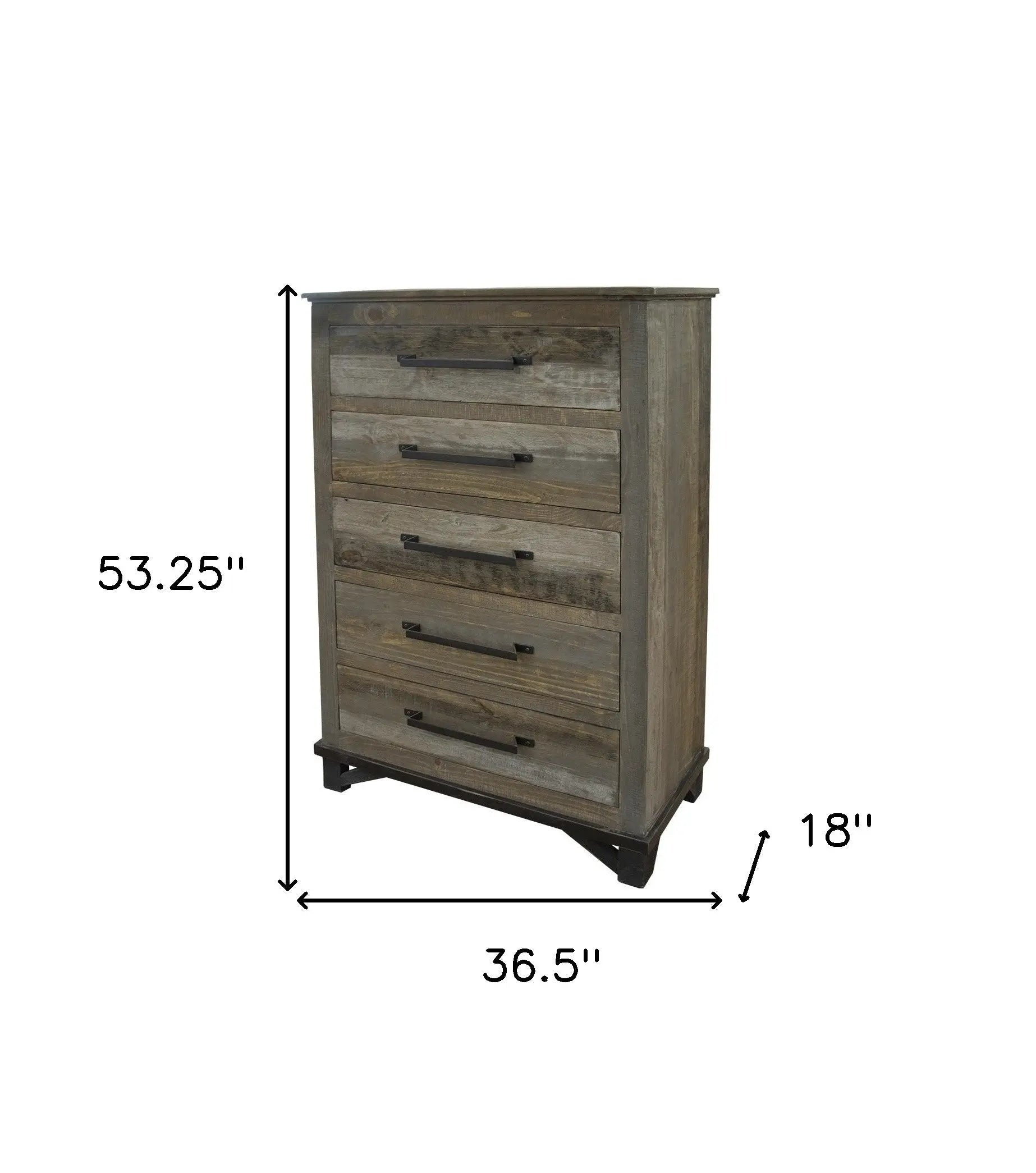 37" Gray Solid Wood Five Drawer Chest - GreatEagleInc