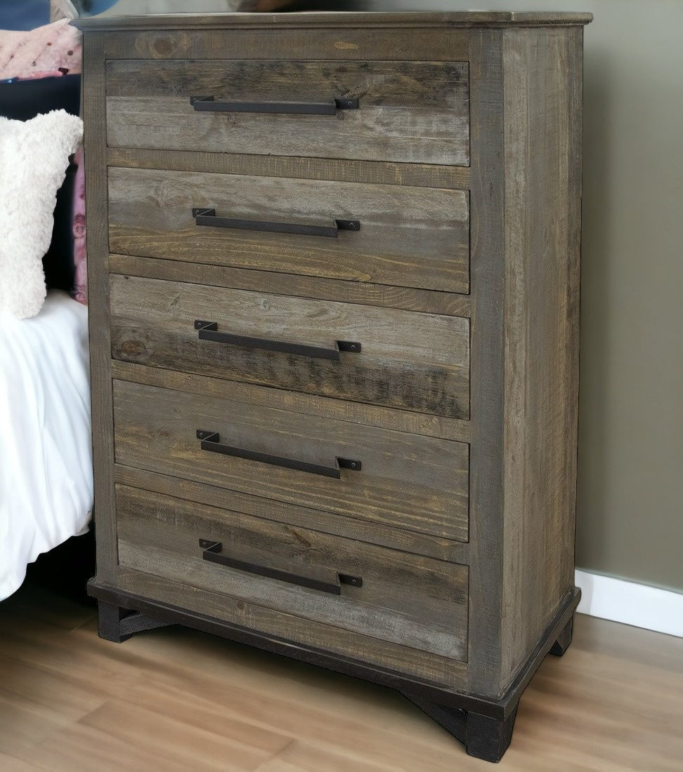 37" Gray Solid Wood Five Drawer Chest - GreatEagleInc