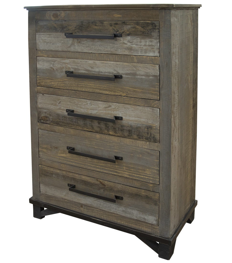 37" Gray Solid Wood Five Drawer Chest - GreatEagleInc