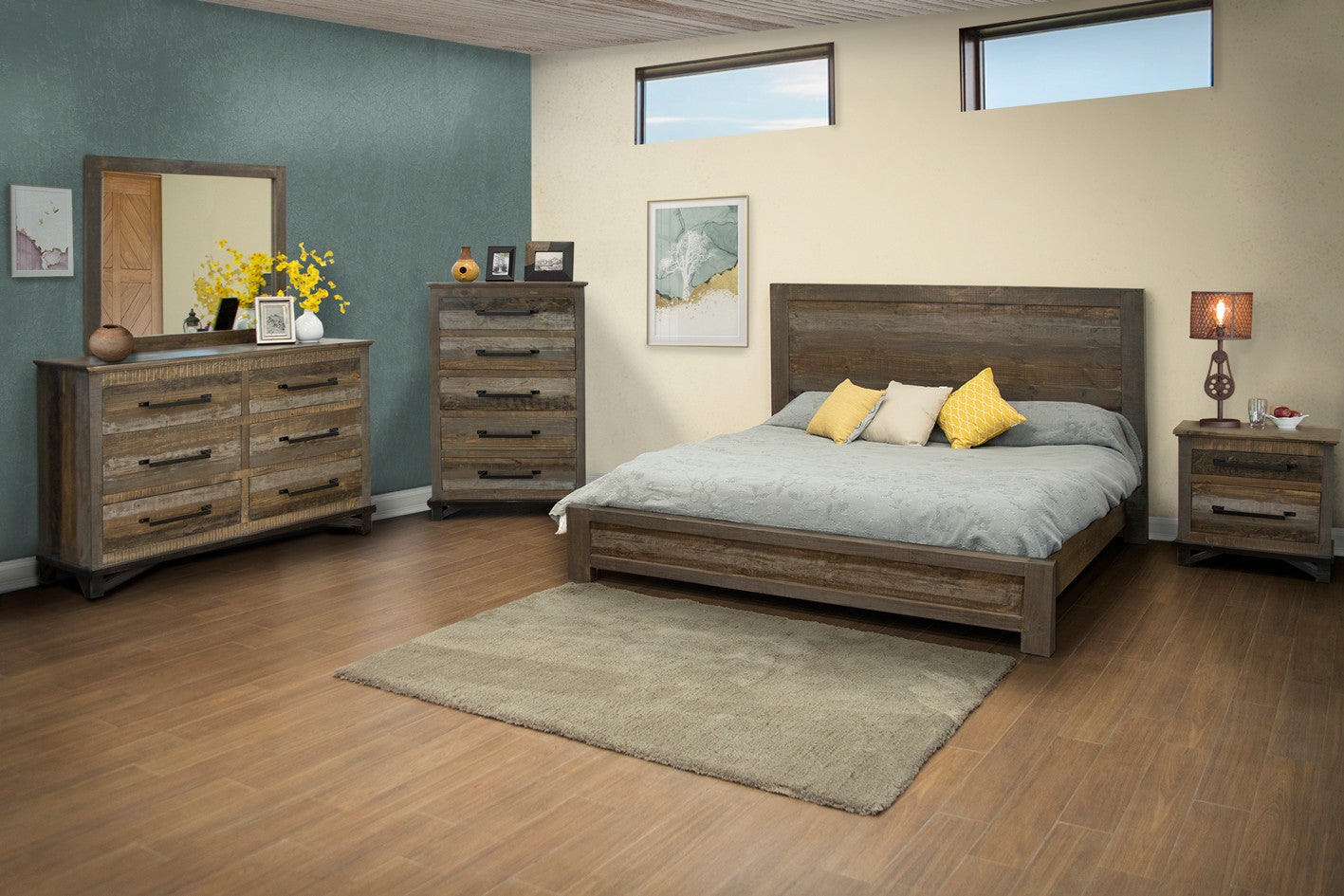 37" Gray Solid Wood Five Drawer Chest - GreatEagleInc