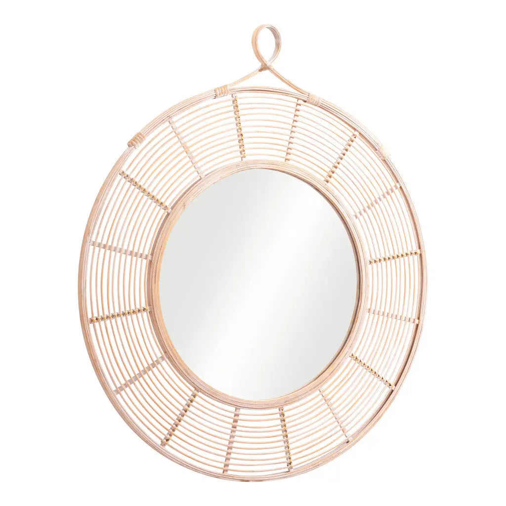 37" Natural Round Framed Accent Mirror - GreatEagleInc