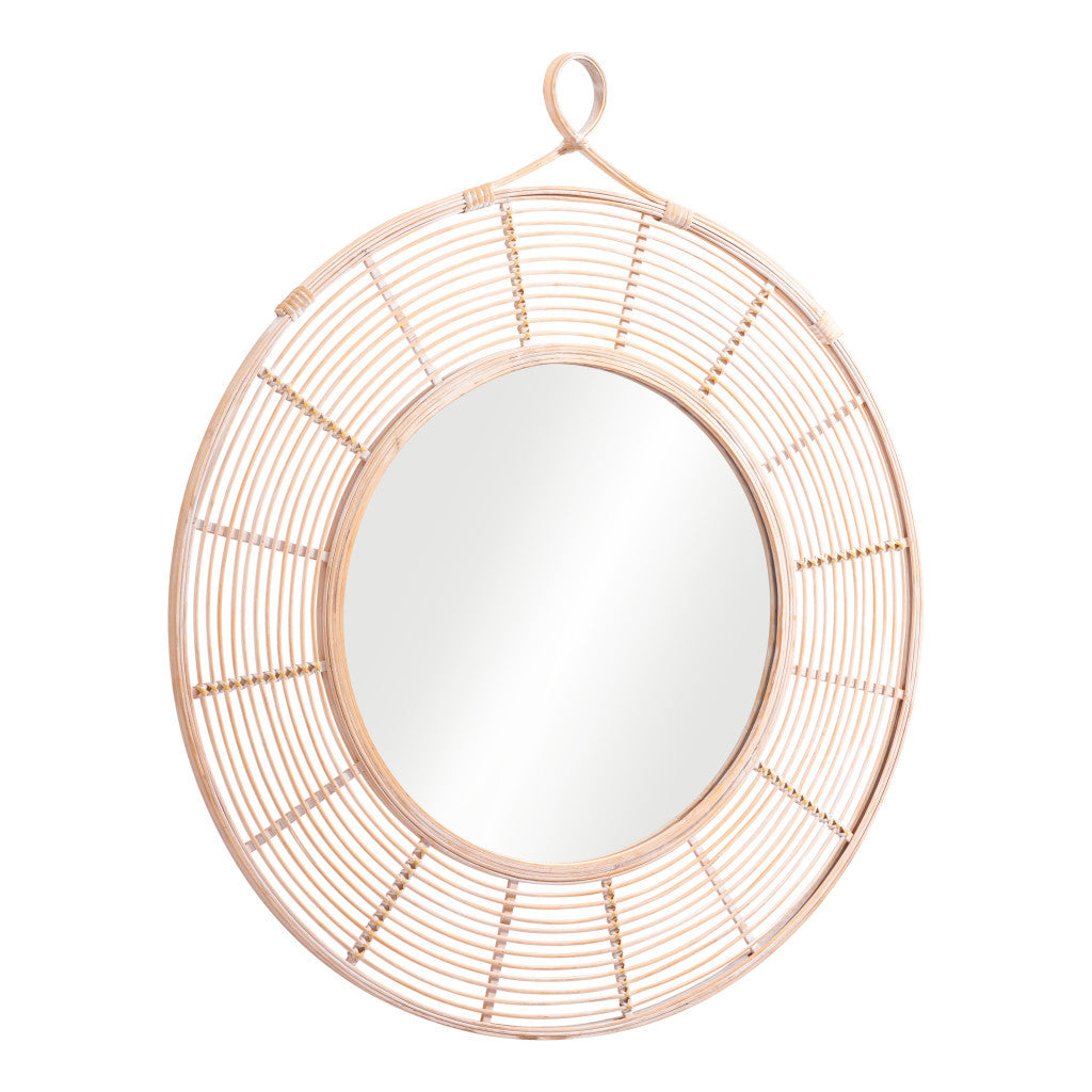 37" Natural Round Framed Accent Mirror - GreatEagleInc