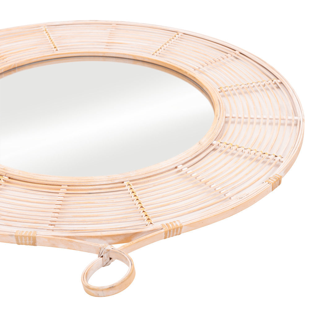 37" Natural Round Framed Accent Mirror - GreatEagleInc