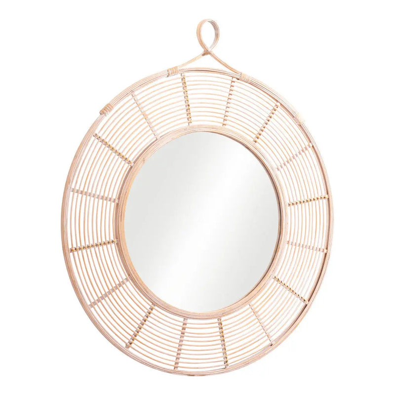37" Natural Round Framed Accent Mirror - GreatEagleInc