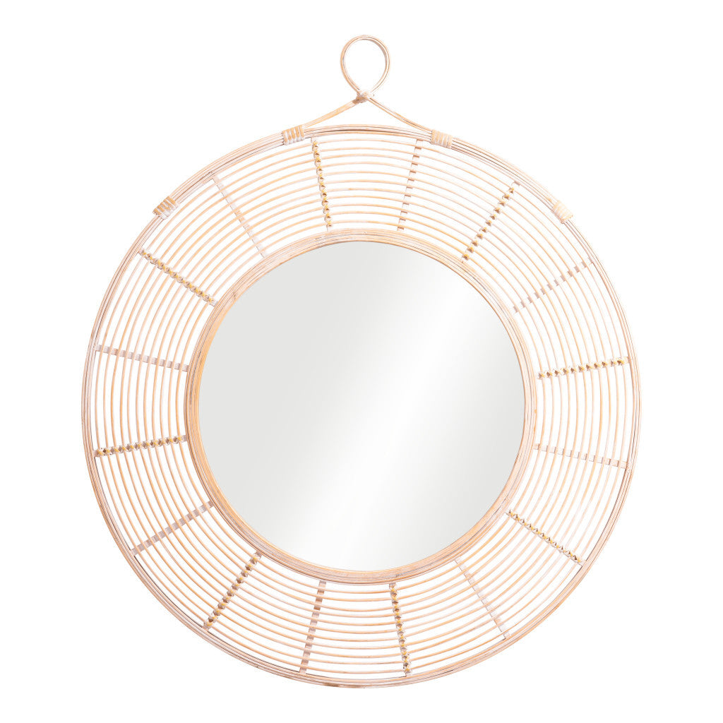37" Natural Round Framed Accent Mirror - GreatEagleInc