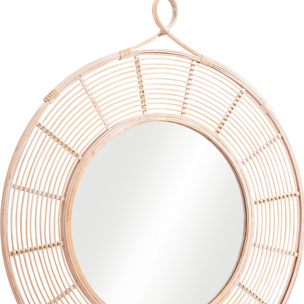 37" Natural Round Framed Accent Mirror - GreatEagleInc