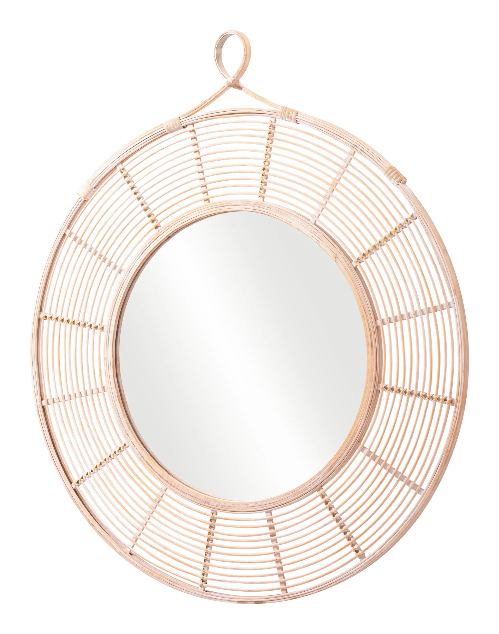 37" Natural Round Framed Accent Mirror - GreatEagleInc