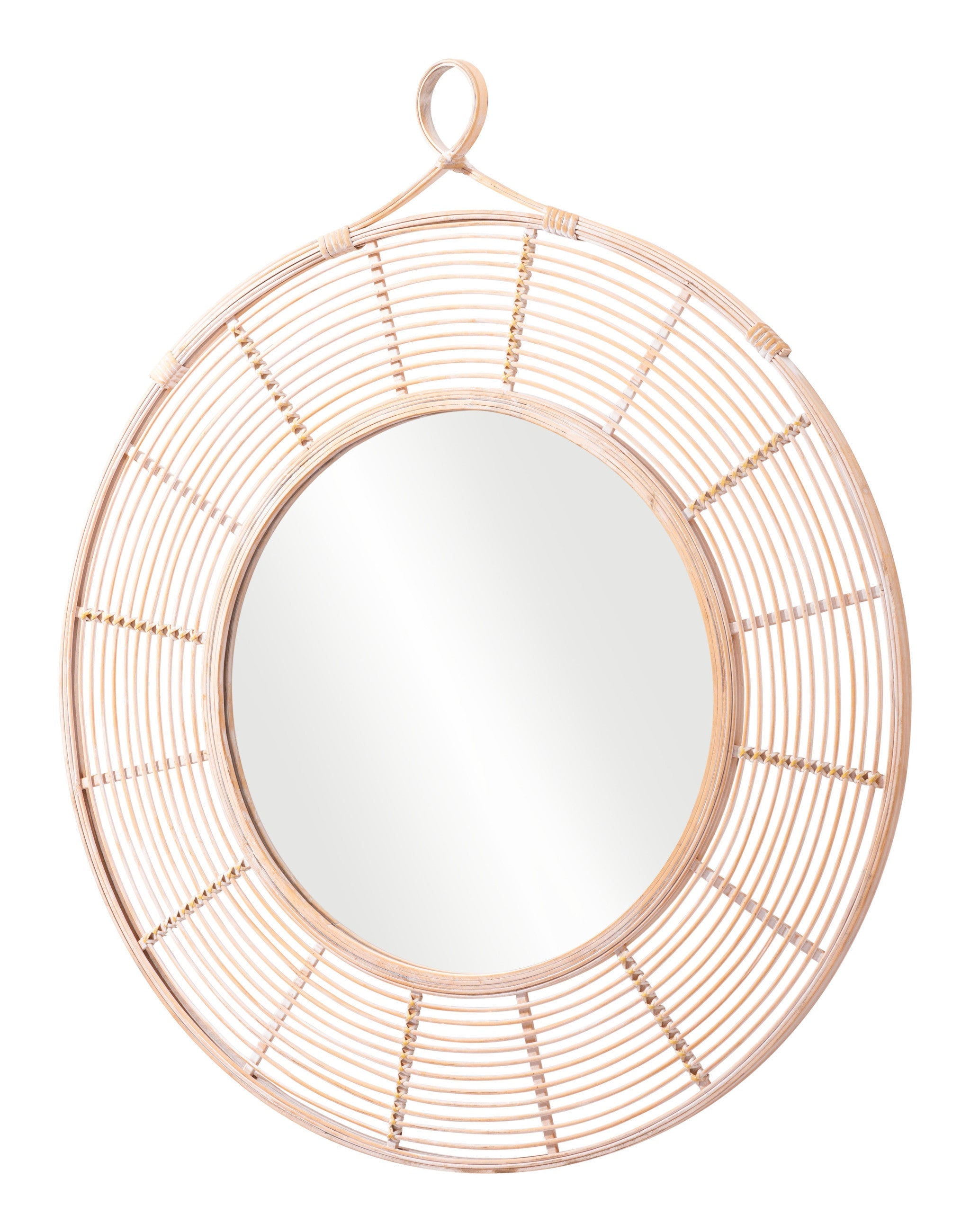37" Natural Round Framed Accent Mirror - GreatEagleInc