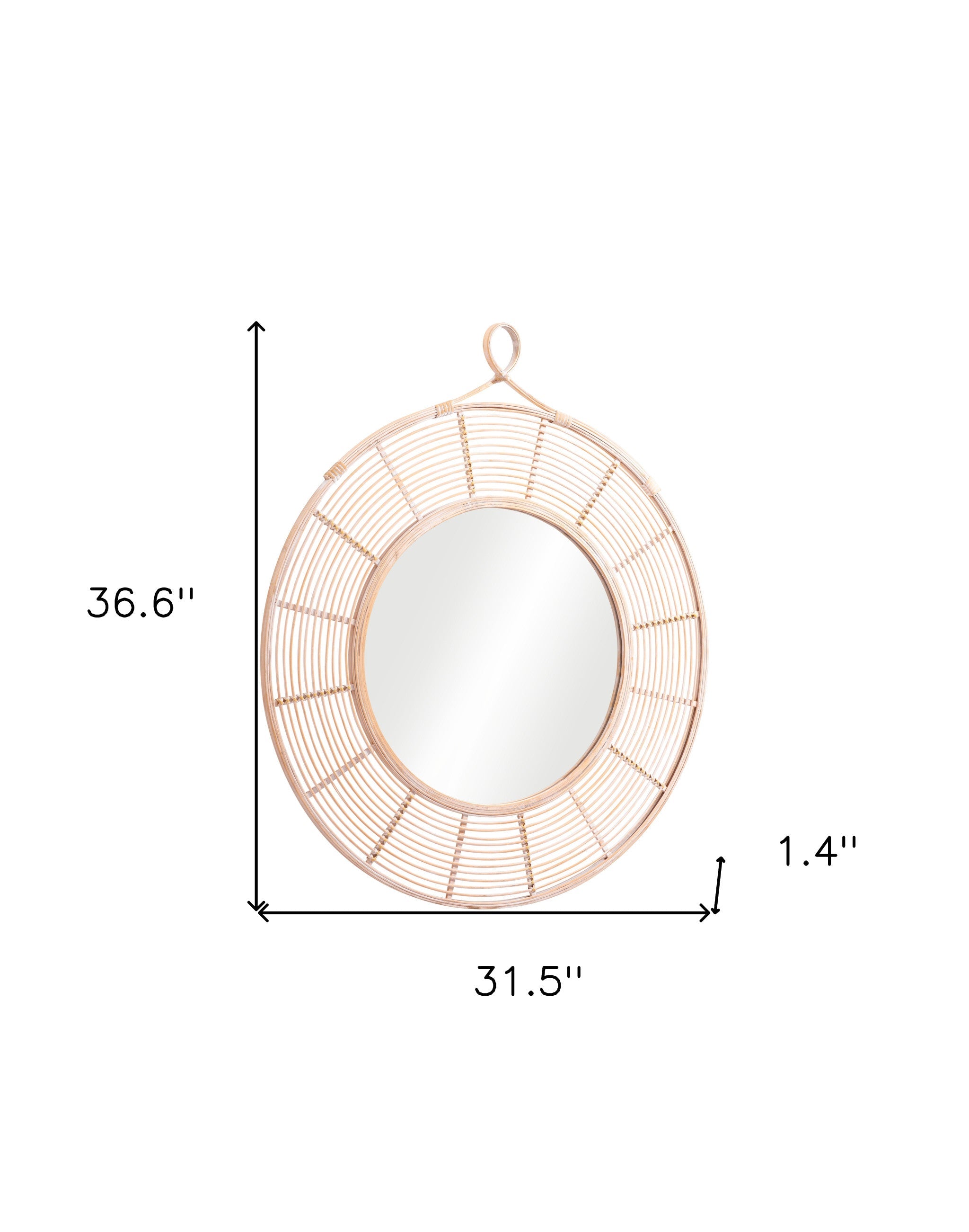 37" Natural Round Framed Accent Mirror - GreatEagleInc