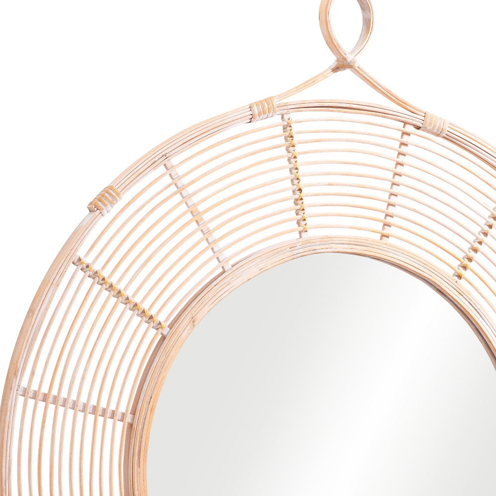 37" Natural Round Framed Accent Mirror - GreatEagleInc