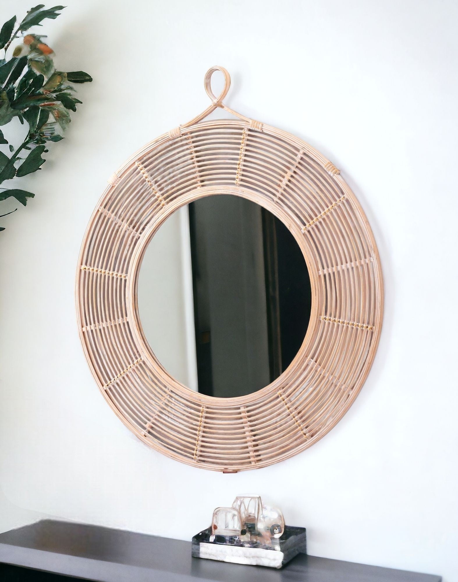 37" Natural Round Framed Accent Mirror - GreatEagleInc