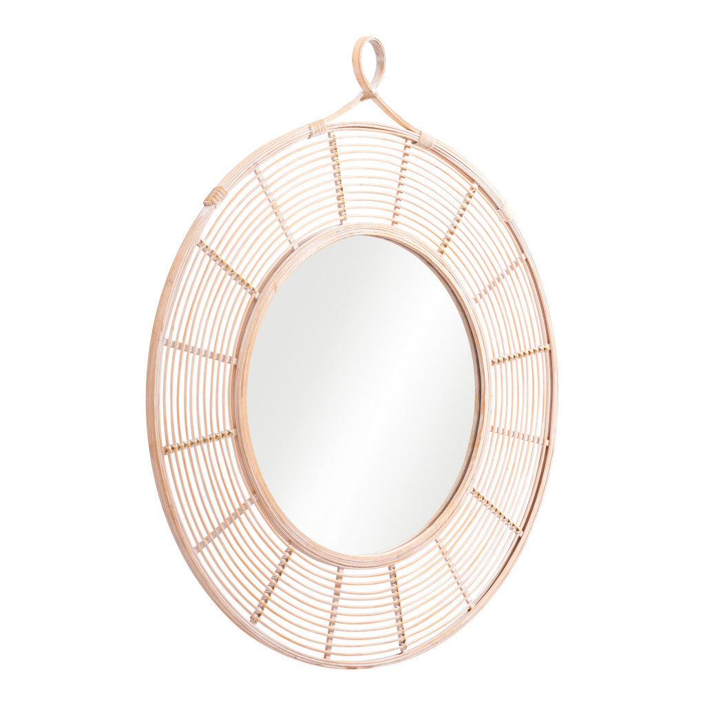 37" Natural Round Framed Accent Mirror - GreatEagleInc