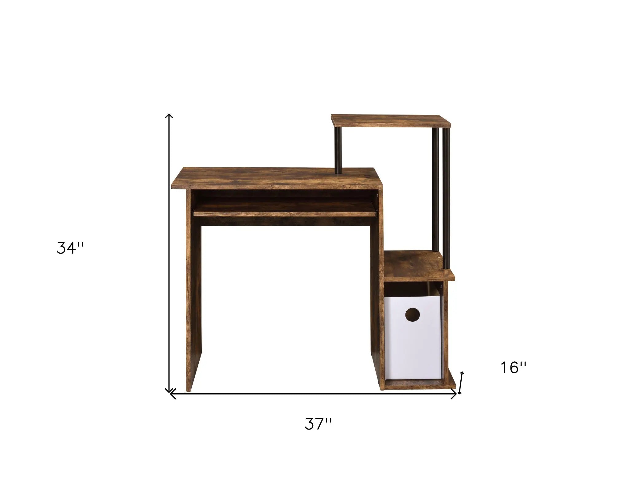 37" Oak and Black Wood and Metal Computer Desk Homeroots Office