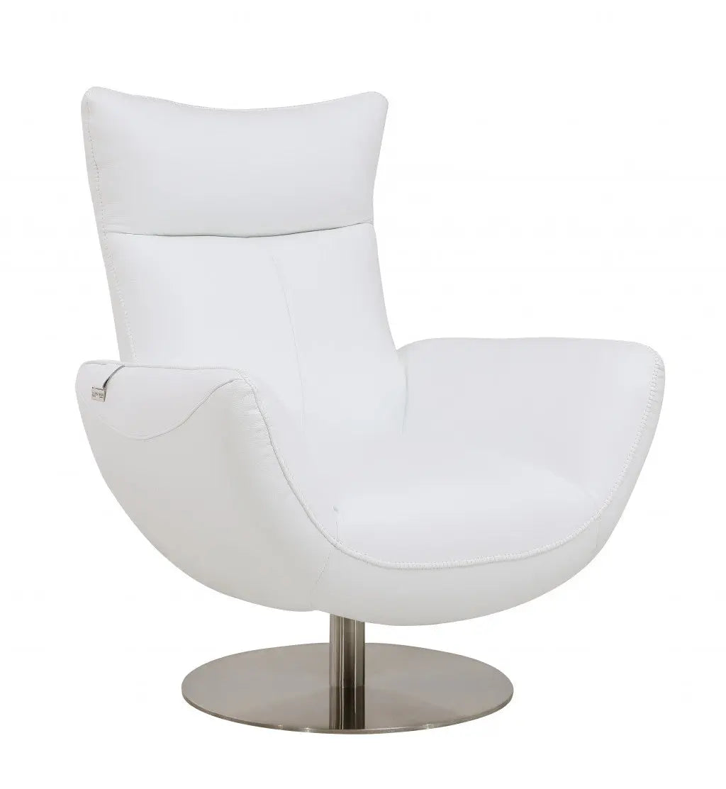 37" White And Silver Genuine Leather Lounge Chair Homeroots Living Room