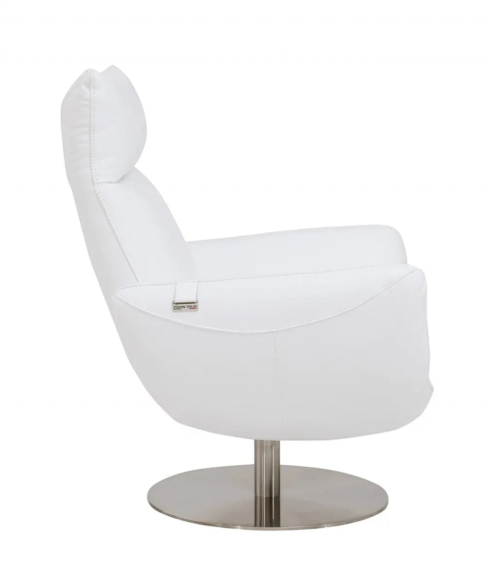 37" White And Silver Genuine Leather Lounge Chair Homeroots Living Room