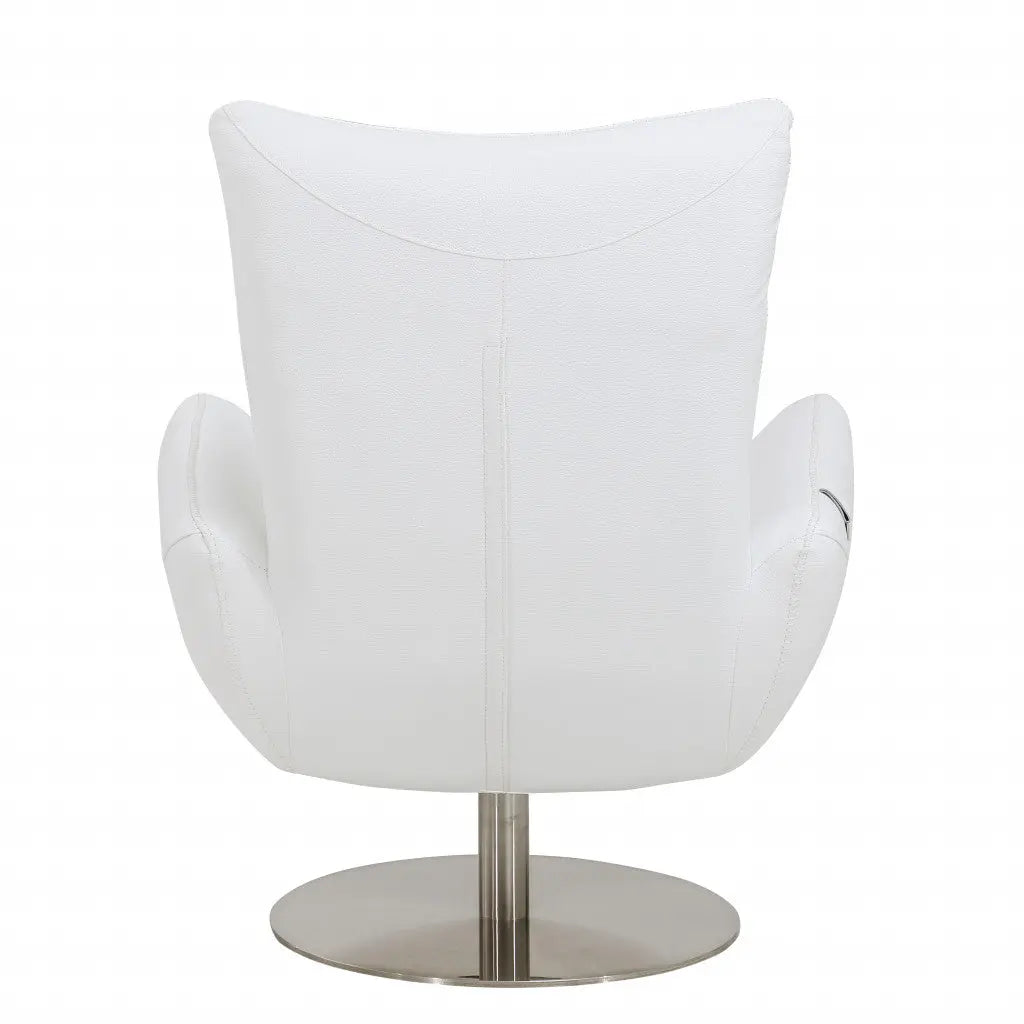 37" White And Silver Genuine Leather Lounge Chair Homeroots Living Room