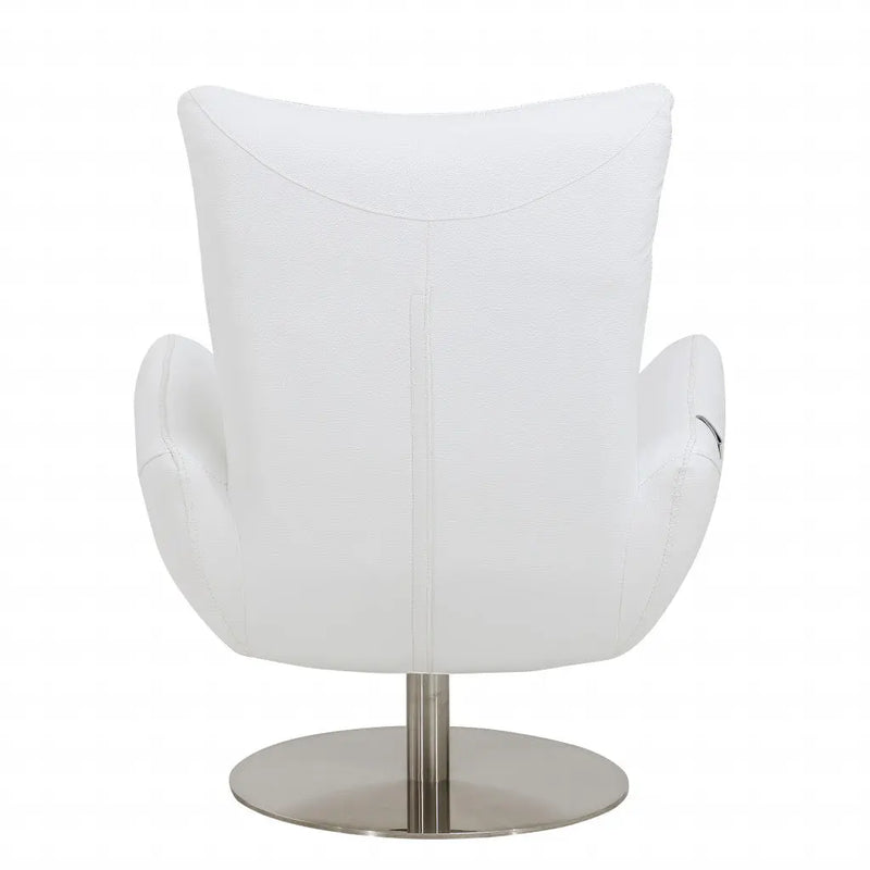 37" White And Silver Genuine Leather Lounge Chair Homeroots Living Room