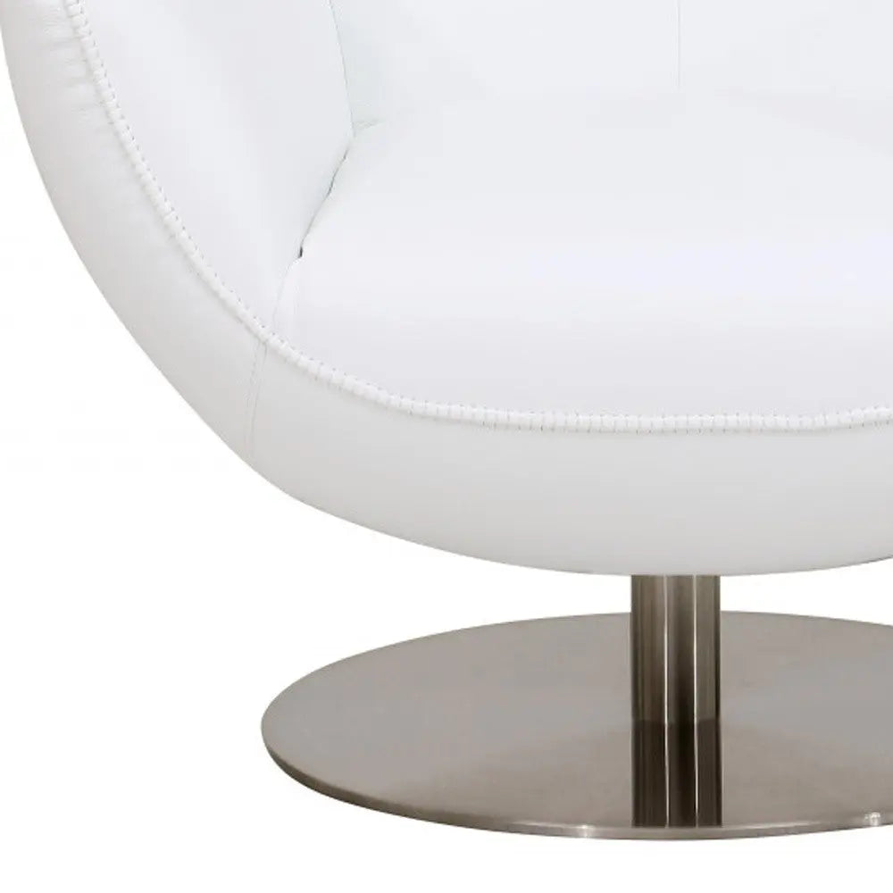 37" White And Silver Genuine Leather Lounge Chair Homeroots Living Room