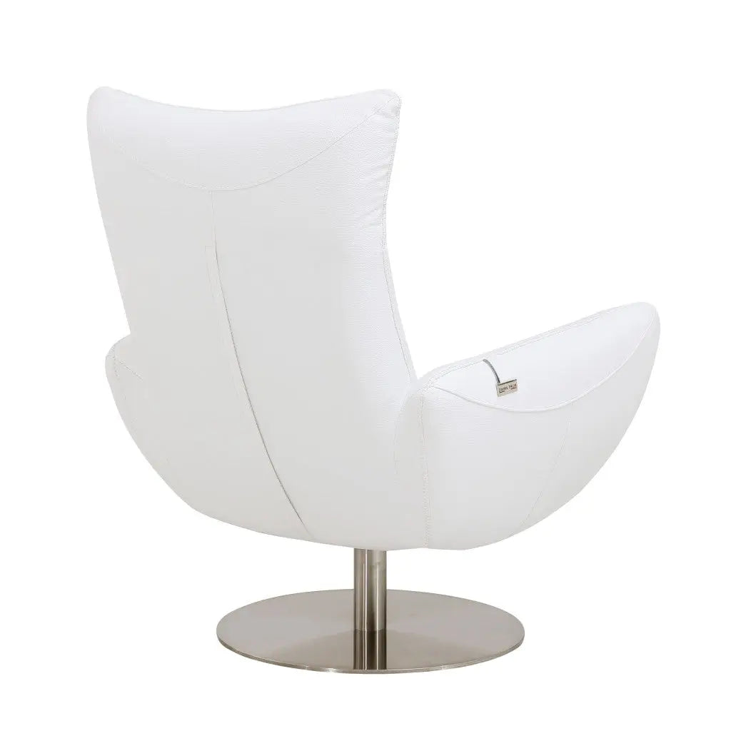 37" White And Silver Genuine Leather Lounge Chair Homeroots Living Room