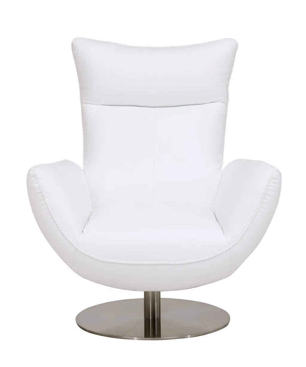 37" White And Silver Genuine Leather Lounge Chair Homeroots Living Room