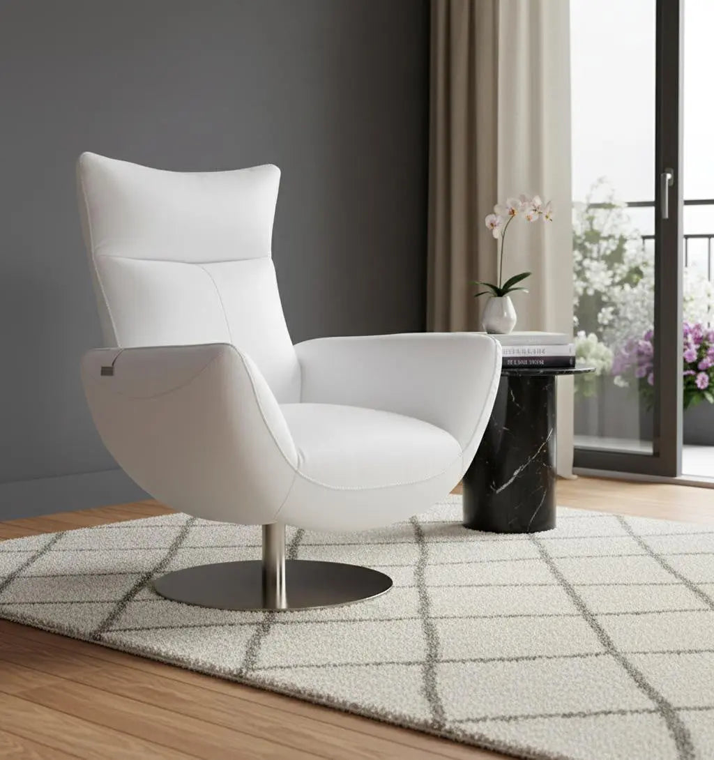 37" White And Silver Genuine Leather Lounge Chair Homeroots Living Room