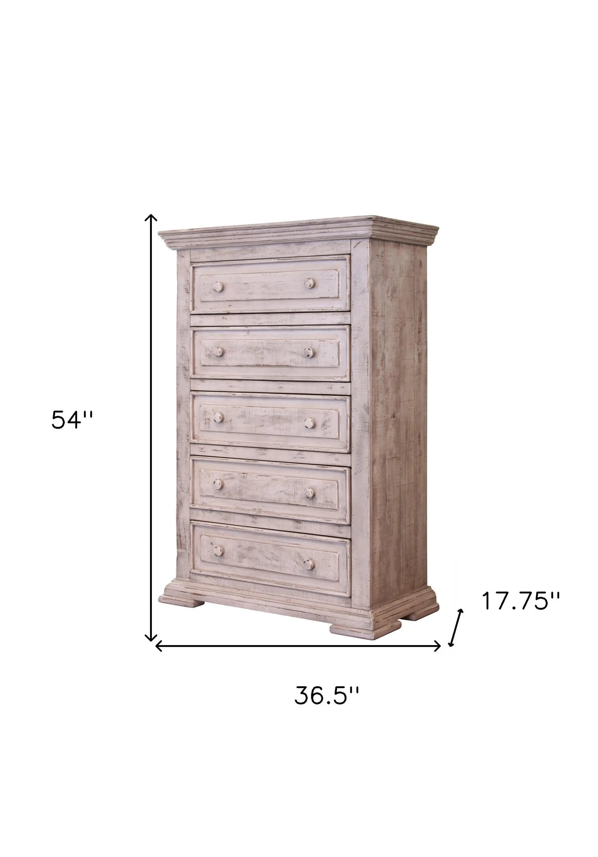 37" White Solid Wood Five Drawer Chest - GreatEagleInc