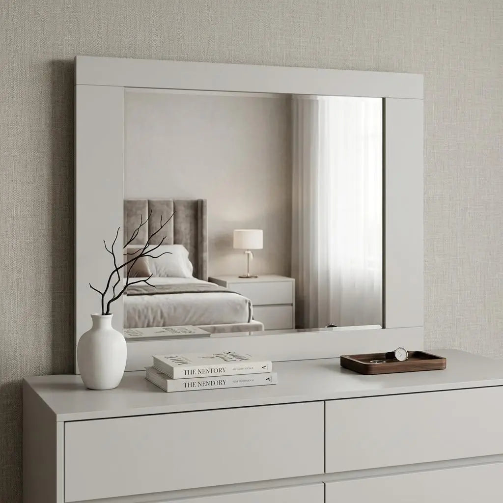 37" White Square Wood Framed Mounted Dresser Mirror Homeroots Bed & Bath