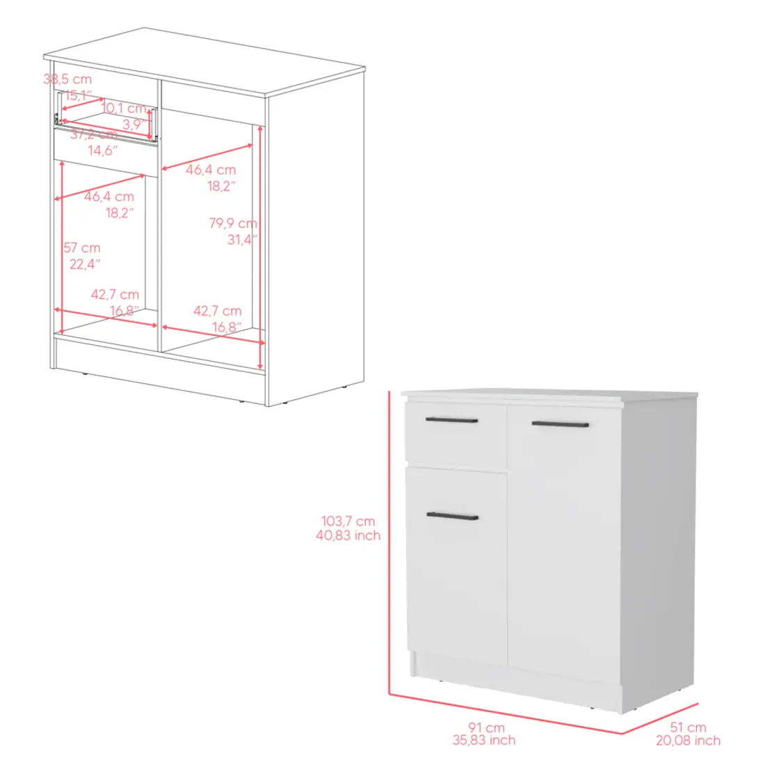37" White Wood Accent Cabinet With Two Doors And One Drawer Homeroots Kitchen & Dining