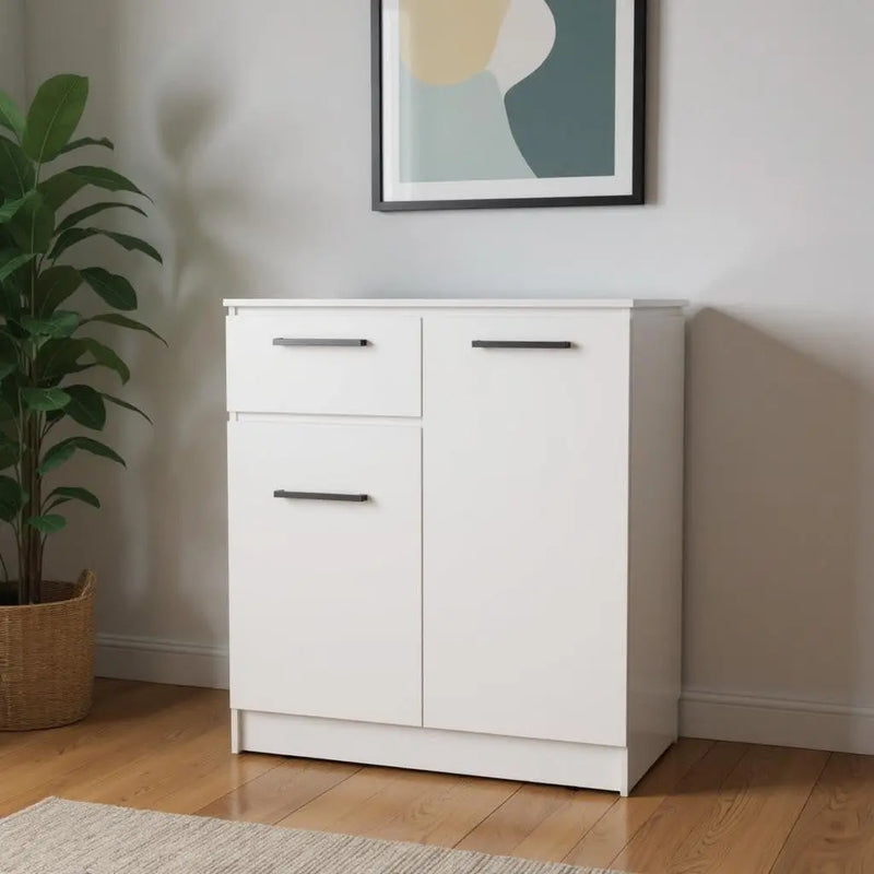 37" White Wood Accent Cabinet With Two Doors And One Drawer Homeroots Kitchen & Dining