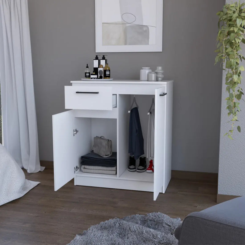37" White Wood Accent Cabinet With Two Doors And One Drawer Homeroots Kitchen & Dining