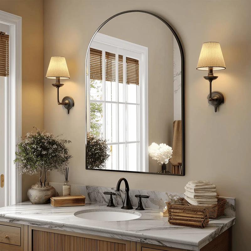 38" Black Aluminum Arch Framed Accent Mirror Homeroots Bed & Bath