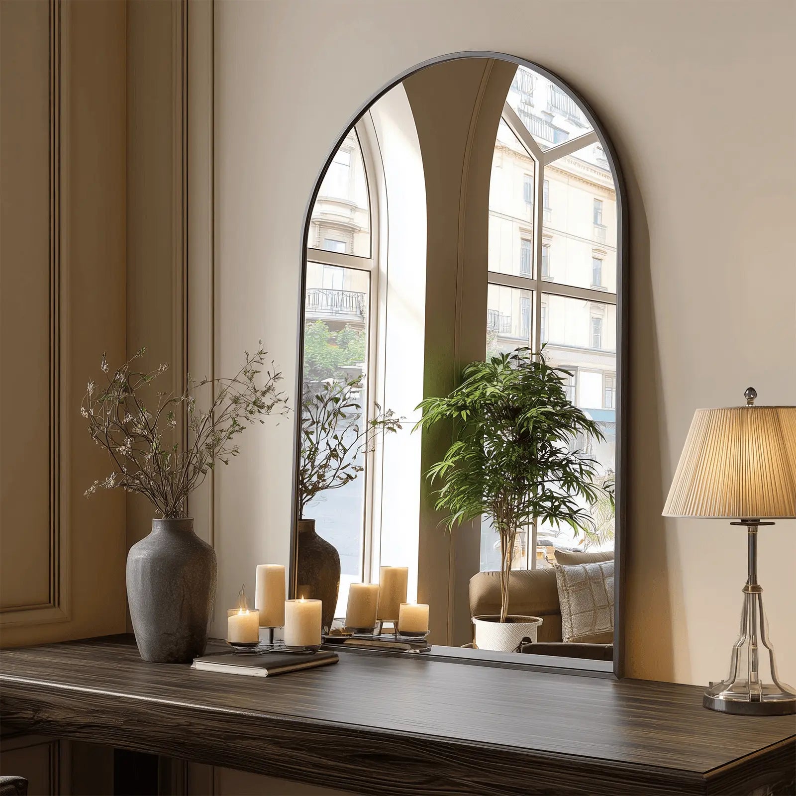 38" Black Aluminum Arch Framed Accent Mirror Homeroots Bed & Bath