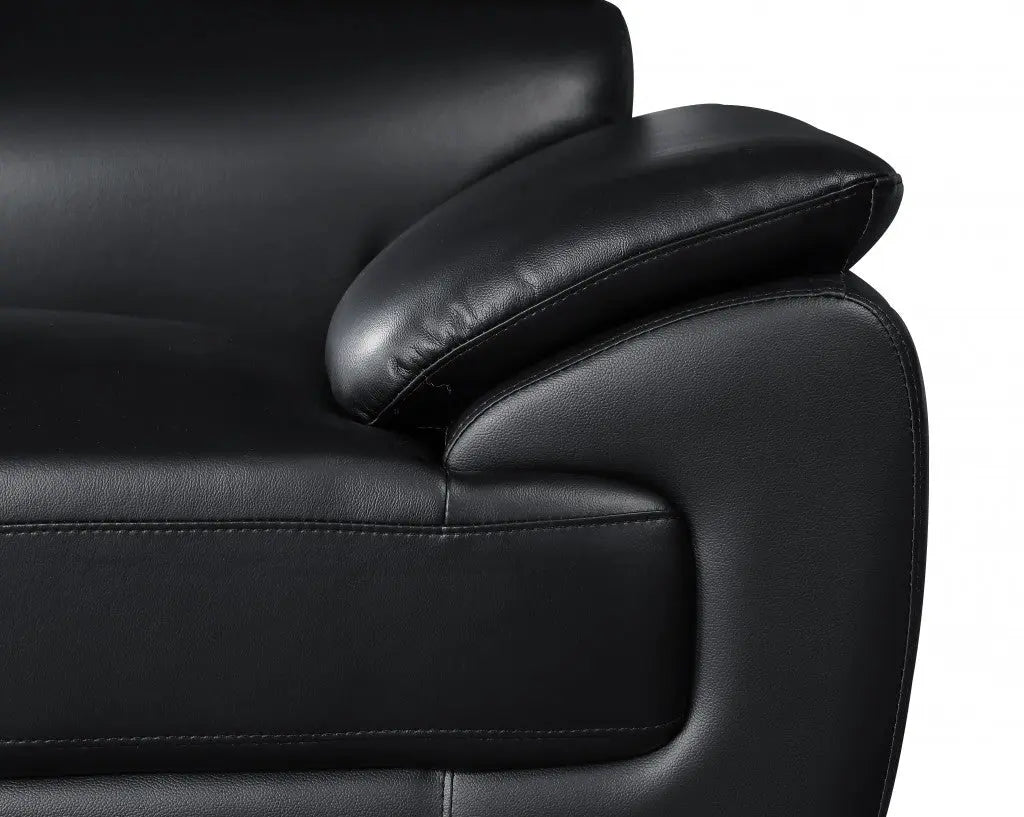 38" Black And White Genuine Leather Chair and a Half Homeroots Living Room