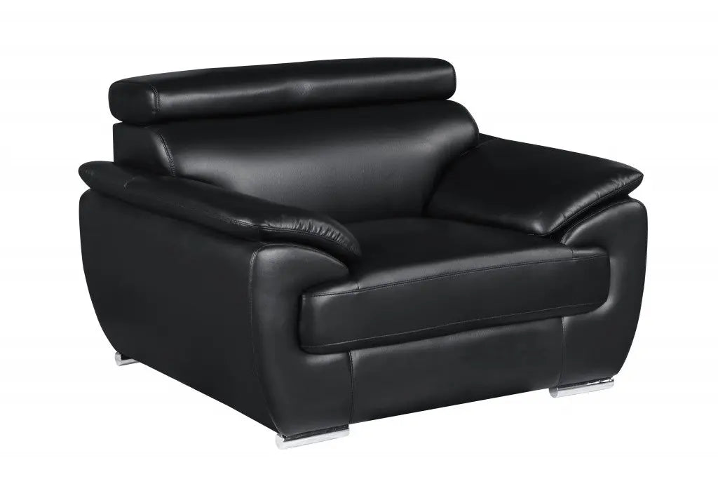 38" Black And White Genuine Leather Chair and a Half Homeroots Living Room