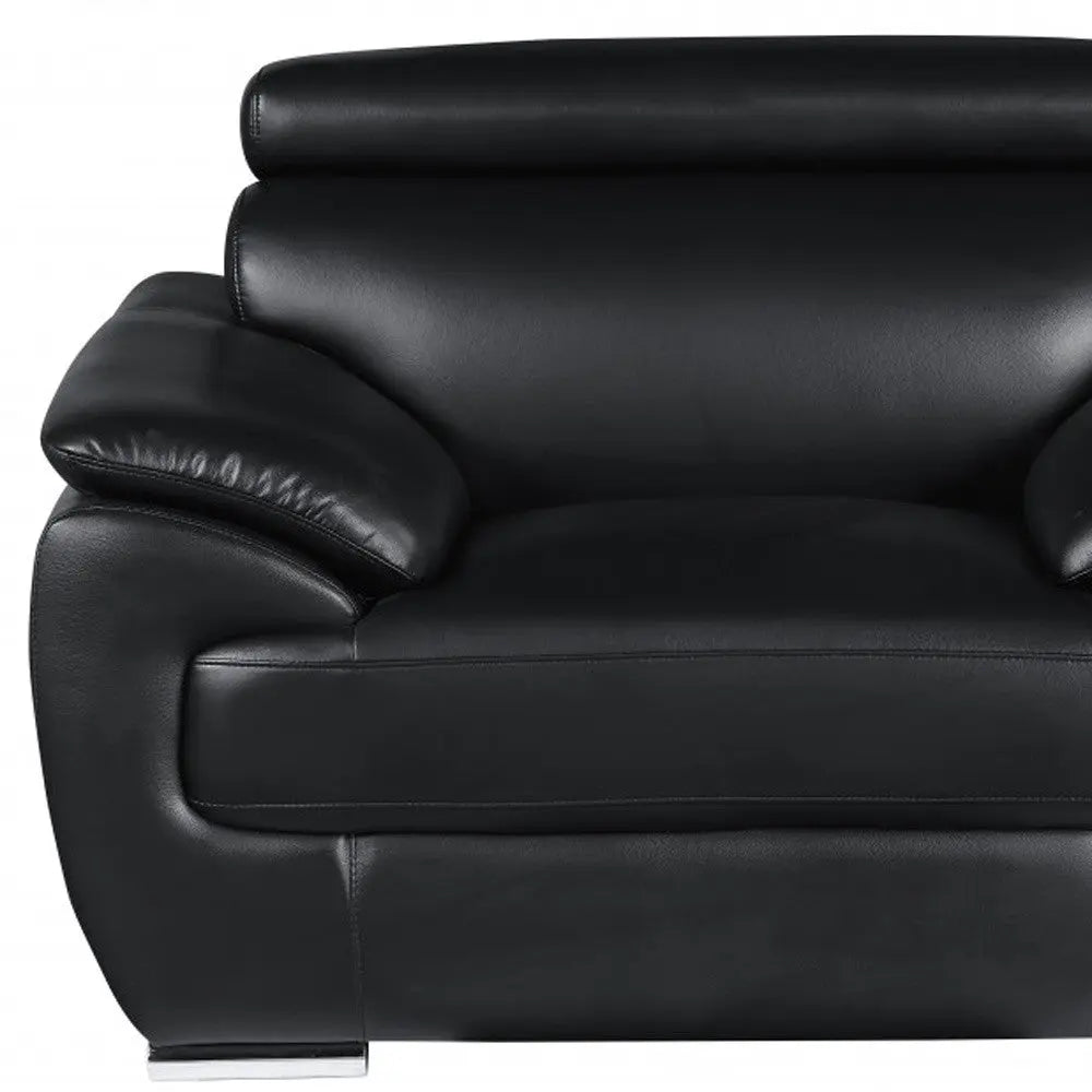 38" Black And White Genuine Leather Chair and a Half Homeroots Living Room